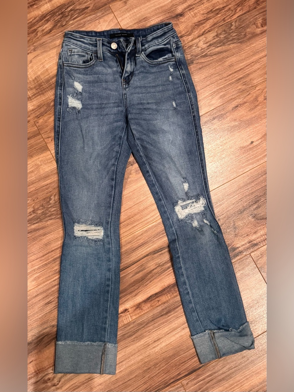 Flying Monkey Distressed Dark Blue Straight-Leg Jeans